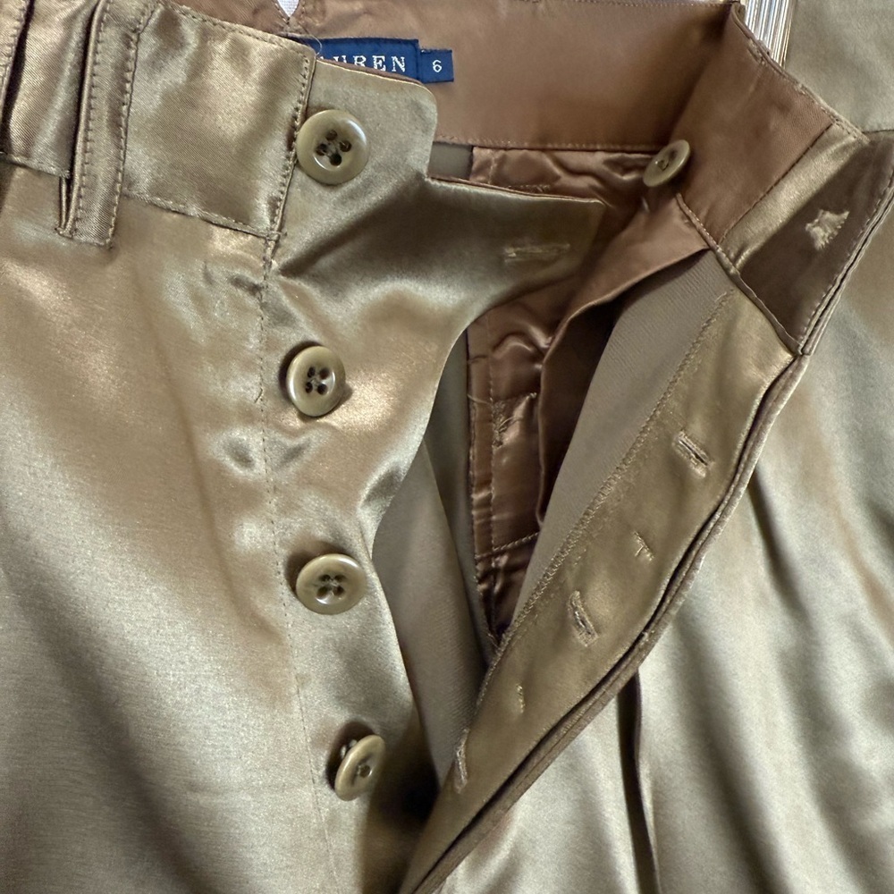 Ralph Lauren Satin Pleated Dress Pants 6 | Cuffed Hem Trousers - Picture 3 of 6